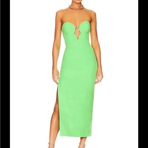 Bardot XS Strapless Neon Green Midi Dress with Side Slit